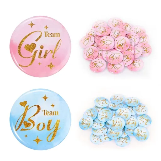 40Pcs Team Boy and Girl Gender Reveal Button Pins for Baby Shower Decorations Ideas Party Favors Games Supplies