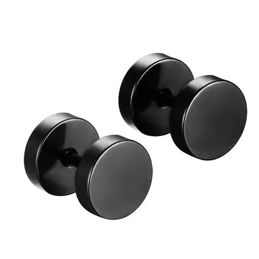 Pair Black Flat Round Barbell Plug Stud Earrings Stainless Steel Mens Gym 4-12Mm - 12mm