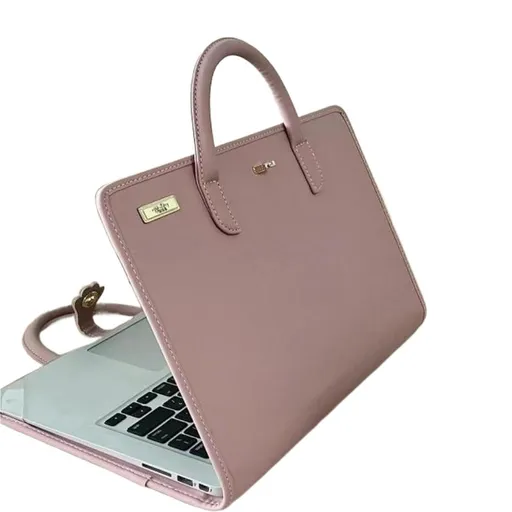 14in PU Laptop Sleeve in Pink with Handle – Protective Portable Case for Laptops, Lightweight & Stylish Laptop Carrier(Pink)