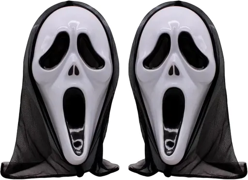 2-Piece Plastic Horror Killer Mask - Screaming Mask - Horror - Full Head Mask - Ghost Face Creates a Suspenseful Atmosphere - Suitable for Carnival and Halloween - One Size Fits All