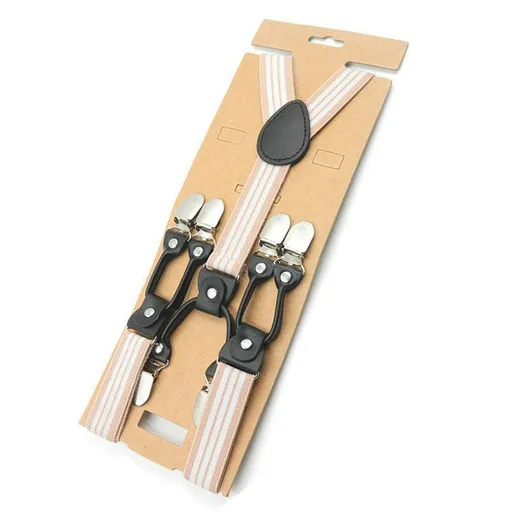 Unisex Y Shaped Suspenders 6 Clips 2.5cm Polyester Light Foundation with white stripes