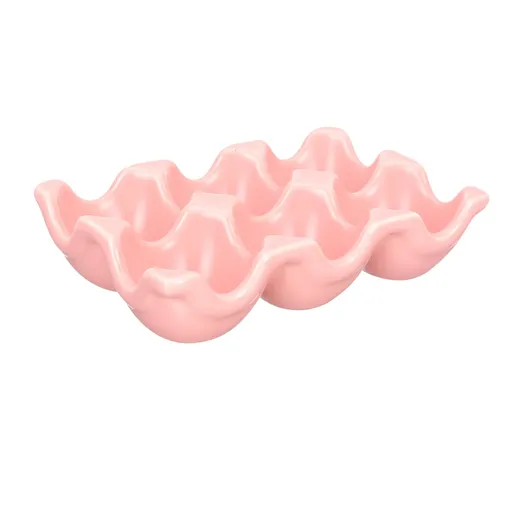 6 Cup Pink Ceramic Egg Tray - Refrigerator Countertop Storage Organizer high strength, high glaze flatness.