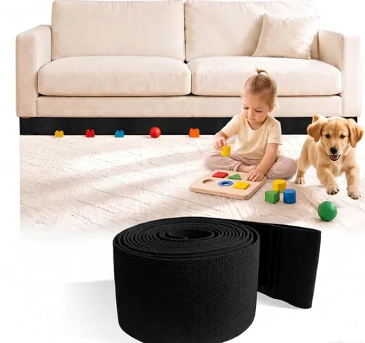 Under Couch Blocker 3 in x 11 ft,Sofa Gap Barrier for Toys & Robot Vacuums Soft under sofa barrier, furniture gap filler for couches, beds & sofas, easy install - Black - Size 3-inches