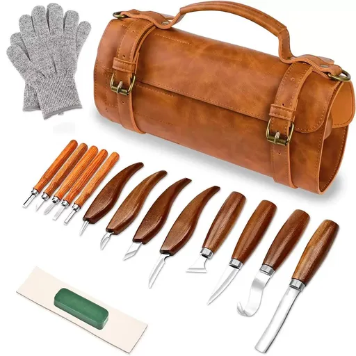 Wood Carving Kit Deluxe Hand Carving Tool Set, 16 Wood Kit High-Carbon Steel, Wood Art Tools 8 Knives & 5 Detail Carving Knives for Beginner &Professional Christmas Gift