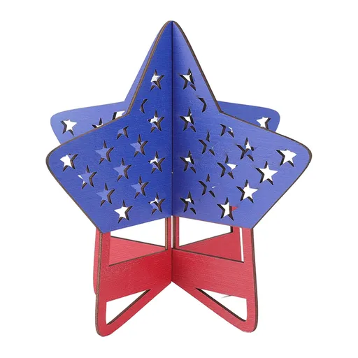 2Pcs Independence Day Wooden Star Blocks Patriotic Standing Decor 4th of July Tabletop Ornament