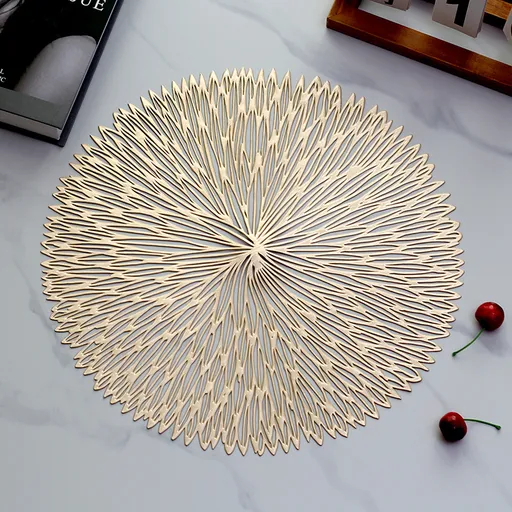 Gold Set of 3 Nordic-Style Round Table Mats – Heat-Resistant, Non-Slip PVC Placemats for Home Use, Creative Dish Pads, 38cm Diameter, Ideal for Dining Tables and Decor