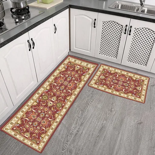 Kitchen Mats for Floor Set of 2 Pcs, Cushioned Non Slip Kitchen Rugs for Kitchen Floor, Absorbent Runner Comfort Standing Mats Washable for Kitchen, Office, Home (15"x47"+15"x23") Orange,Blue#2