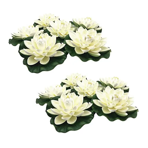12Pcs Artificial Floating Foam Flowers,with Water Lily Pad Ornaments, White,Perfect for Patio Pond Pool