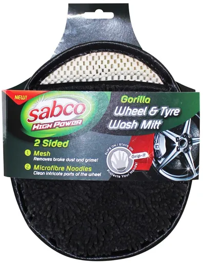 Sabco High Power Gorilla Wheel & Tyre Wash Mitt 2 Sided Mesh & Microfibre Sponge
