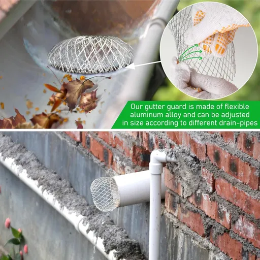 CONLI 8 Pack Gutter Guard, 3.5 Inch Expandable Aluminum Downspout Filter, Leaf Guards for Gutters, Gutter Downpipe Guard for Preventing Blockage from Leaves, Debris