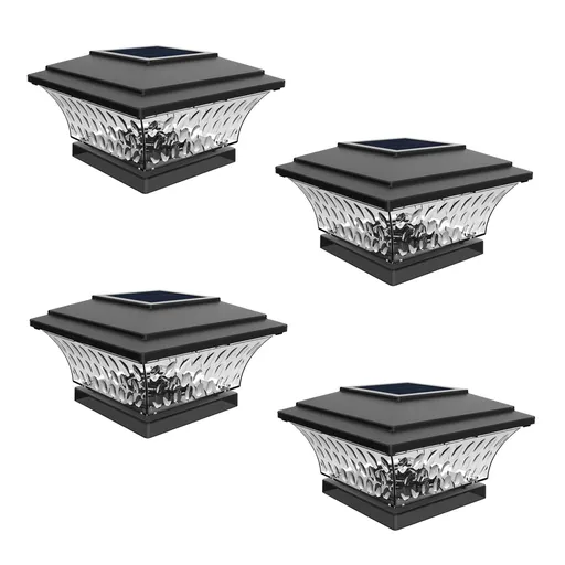 4 pc Solar Post Cap Lights Outdoor Lighting Deck Fence Two Modes Warm White Color Changing Suitable for Wooden Brushed Copper