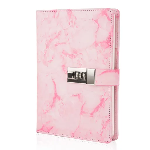 Marble Diary with Lock, Refillable A5 Daily Journal for Girls and Women, 200 Pages Cute Notebook with Combination Lock