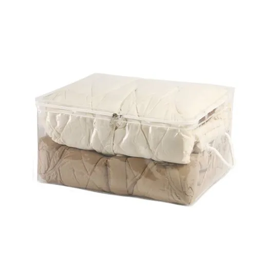 Folding Bedding Storage Bag,1 Pc Household Durable Transparent Bag,Large-Capacity Clear Bag,Zippered Storage Bag,Plastic Clothes Bag Organizer-Space Saver (M)