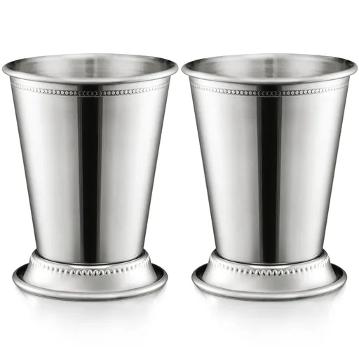 Mint Cup Beautifully Handcrafted - 12oz 4.5" Tall Silver Glasses, Classic Stainless Steel Cocktail Glasses with Beaded Trim Border for Party Beer Juice Beverage Bar Home Restaurant