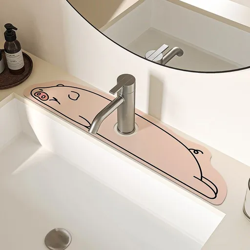 2-Piece Faucet Draining Mat Set Absorbent Sink Splash Guard Quick Dry Counter Mat 10x61cm(pig)