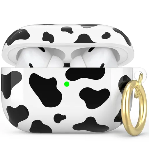 AirPods Pro Case Cute Cow Print Hard Protective Cover Black