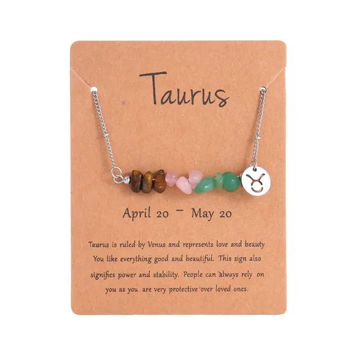Constellation Chip Natural Stone Necklace,Stainless Steel Irregular Pendant,Taurus Zodiac Jewellery for Christmas Halloween Decor Look & Holiday Gift