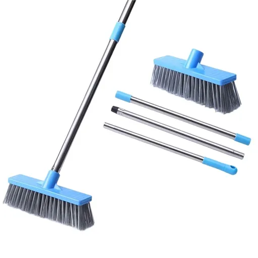 Push Broom With Adjustable Long Handle, Multi-Surface Floor Scrub Brush For Cleaning Deck, Patio, Garage, Driveway