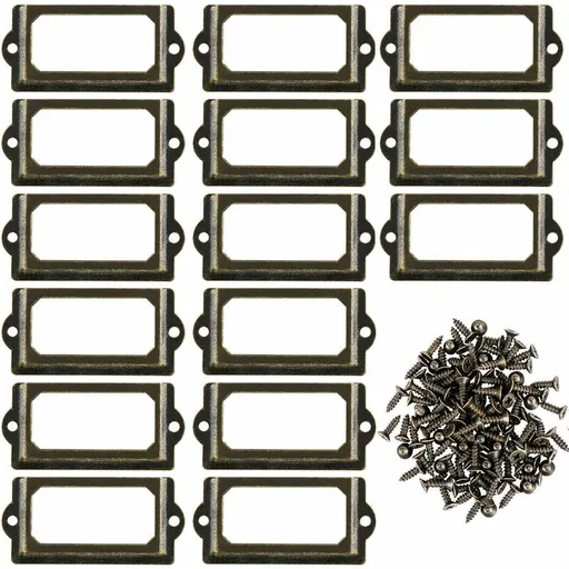 15 pcs Metal Label Holders With Screws For Desk Bookshelf Bookcase Shelves Bronze Size 70 X 33Mm