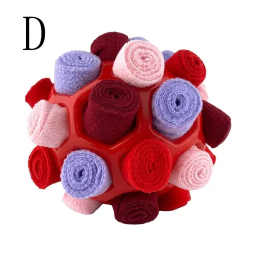 Interactive Snuffle Ball Dog Toy for Mental Stimulation and Foraging – Plush Fabric Strips in a Durable Hollow Ball for Hiding Treats, Encouraging Natural Sniffing Instincts, and Keeping Your Pup Busy (D)