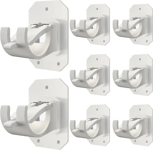 8 Pack No Drill Curtain Rod Brackets, Self Adhesive Nail Free Adjustable Hangers for Curtain Poles 0.62-1.57 Inch, White