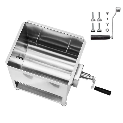 Manual Meat Mixer, 30L Fixed Tank Meat Processing Equipment(Mixing Max 30LBS for Meat), Stainless Steel Meat Mixer, Sausage Mixer Machine with Lid Handle Gear Reducer, Ground Beef Hand Mixer
