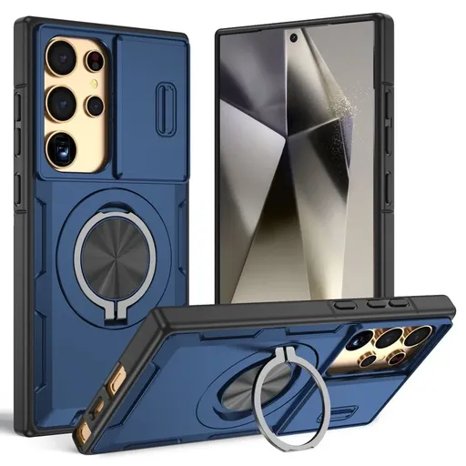 2-in-1 Magnetic Sliding Lens Case, Blue for Samsung S25Ultra