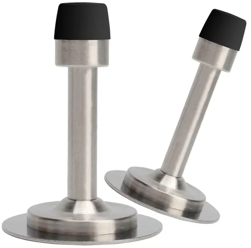 No Need to Drill/Screw in Wall Mounted Door Stopper, 3M Self Adhesive Tape Stainless Steel Doorstops, Pack of 2 , Silver