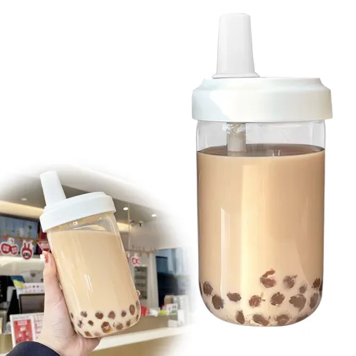 Reusable Boba Cup for Bubble Tea Boba Tea Cup with Lid and Straw, Leakproof Kawaii Cup, Bubble Tea Cup, Smoothie Tumbler, Insulated, Reusable Straw for Boba Pearls, Boba Gift A White