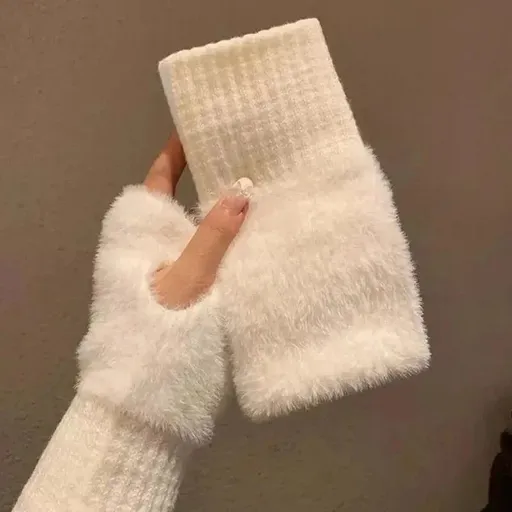 Women's Comfortable Fingerless Gloves - Soft, Warm, and Fashionable Pure White Winter Gloves, Suitable for Cold Weather or Casual Wear, Hand Washable, Ladies' Gloves.white