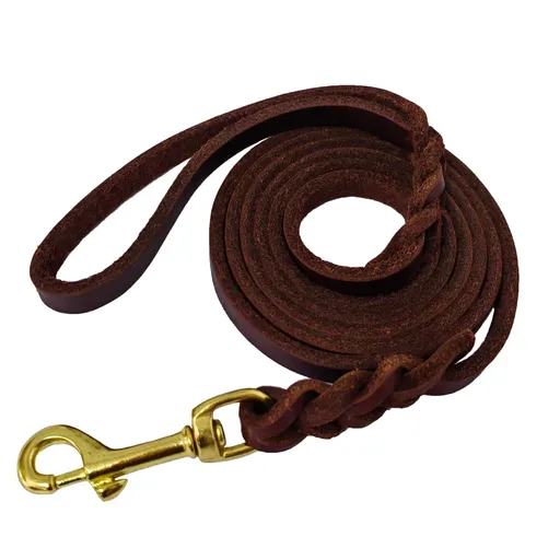 Dog Cowhide Traction Rope Head Layer Cowhide Small, Medium, and Large Dogs German Shepherd Dog Chain Genuine Leather Dog Traction Rope (red brown+copper hook 2.85M * 1.2CM)
