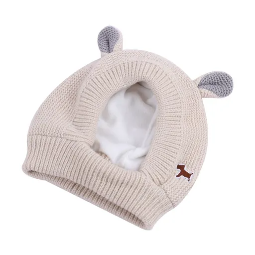Beige Dog Knitted Hat, Dog Ear Muffs Noise Protection Quiet Ears for Dogs Winter Ear Warmer Hat for Medium Large Dogs Cats Pets