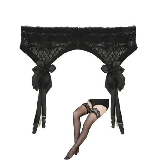 House Of Dasein Lace Top Stockings Garter Belt Erotic Lingerie Bdsm Fetish - Black - Stocking Set