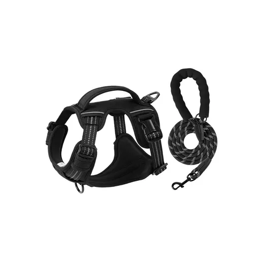 XL size Black No Pull Dog Harness and Leash Set - Reflective Oxford Fabric Puppy Vest with Control Handle, Adjustable S Size Walking Gear for Small to Medium Dogs, Anti-Pull Training Aid