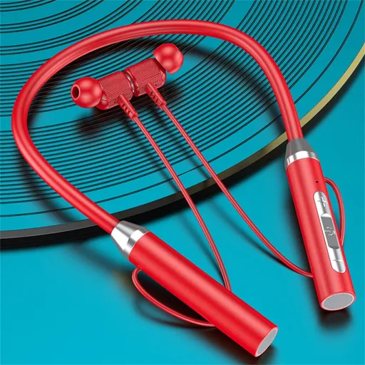 Neckband Bluetooth Headphones Wireless Earbuds with Microphone Flashlight Around the Neck Waterproof Sport Headset Noise Cancelling Ear Buds 120H Playtime for Running Cycling Cell Phone Red