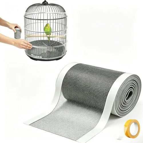 2 Roll Bird Cage Seed, 500cm*7cm Cuttable Mesh Tape for Seed Guards Bird Cage Seed , Adjustable Mesh Cover,Adhesive Mesh Patch for Parrot Parakeet & Cockatiel Cage - Black - Size 500cm*7cm