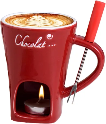 Tealight Fondue Set, Ceramic Melting Pot for Chocolate and Dessert Red