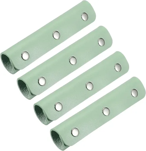 4 Pcs Handbag Handle Covers, PVC Leather Grip Protectors with Silver Buckles, Turquoise
