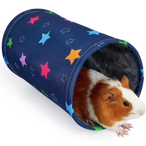 Rabbit Tunnel - Guinea Pig Tunnel, Guinea Pig Tube, 2-Way Small Pet Play Tube, Folds Flat for Storage, Ideal for Adult Small Pets, Dark Blue, ,Colorful Stars