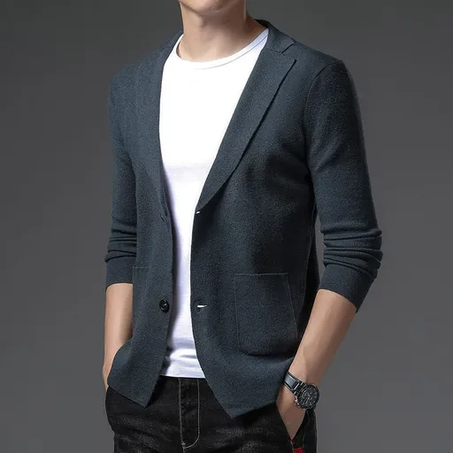 Men Knitted Cardigan Long Sleeve Slim Fit Grey Green 52/115/175/XL
