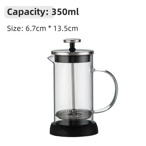350ML Premium Dual-Layer Borosilicate Glass French Press Coffee Maker with 304 Stainless Steel Lid – High-Density 3D Filter Mesh Cafetiere, Manual Milk Frother and Tea Infuser Pot