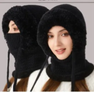 Winter Corn Velvet Hooded Scarf Mask Set - 3-in-1 Thermal Fleece Lined Balaclava for Extreme Cold - Windproof Face Cover for Skiing Cycling - Black (2-Pack Same Color)