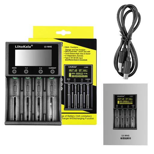 Battery Charger Touch Control LCD 4-Slot USB Li-ion NiMH Discharge Mode