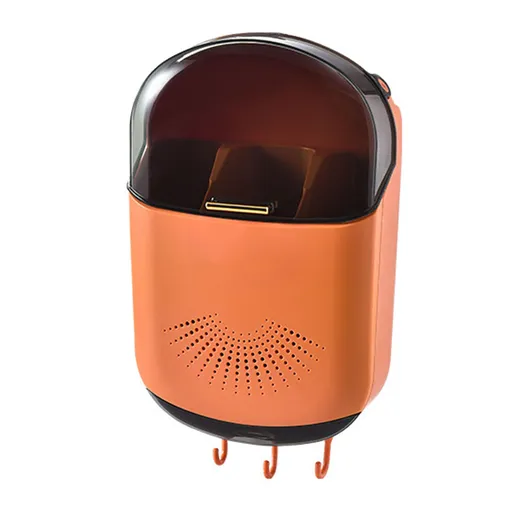 Wall Mounted Chopsticks Holder Dust Prevention 3 Compartments Large Capacity Draining Utensil Storage Box with Cover Orange