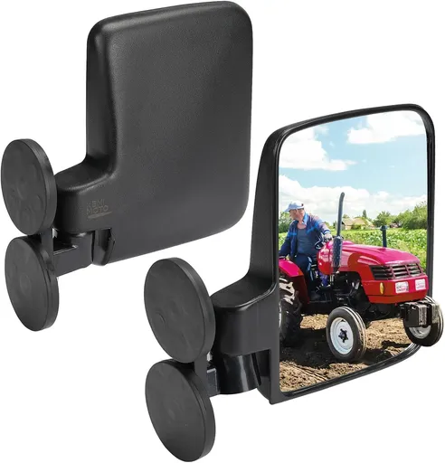Tractor Magnetic Side Mirrors Strong Suction 7.1 x 5.3 Inch Rubber Coated Black