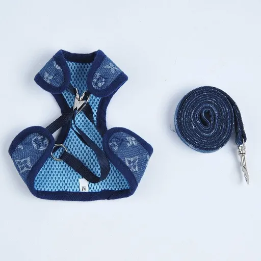 Happy Dog Harness Vest Adjustable Leash Set Polyester Cowboy M:0.1kg