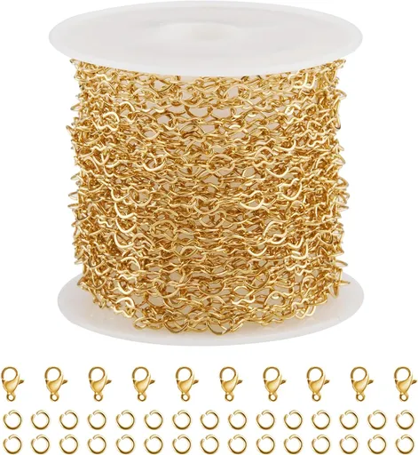 16.4 Feet Hollow Heart Chain Roll Gold Plated Stainless Steel Jewelry Making Chain with Clasps for Handcrafts DIY