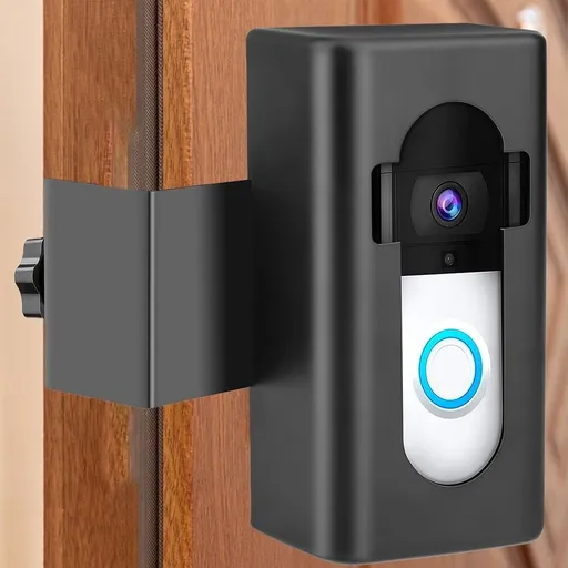 Anti-Theft Video Doorbell Mount Bracket | No-Drill Security Clamp for Most Doorbells | Adjustable Metal Wedge Adapter (2.55"W x 5.12"H) | Fits Doors 0.6"-2.3" Thick | Black Iron Construction