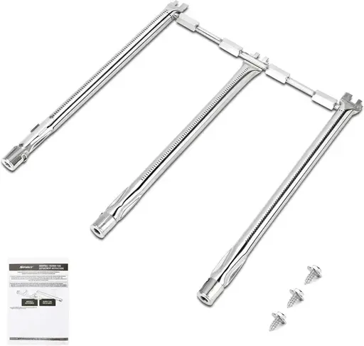 Grill Burner Replacement Set for Weber Spirit 300 Series, 304 Stainless Steel, Front Control Models, Silver