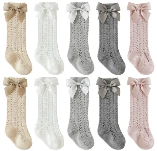 5 pairs Baby Girl Knee-High Socks Toddlers Bow Stockings Newborn Infant Non-Slip Sock Suitable for Spring ,Summer, Autumn